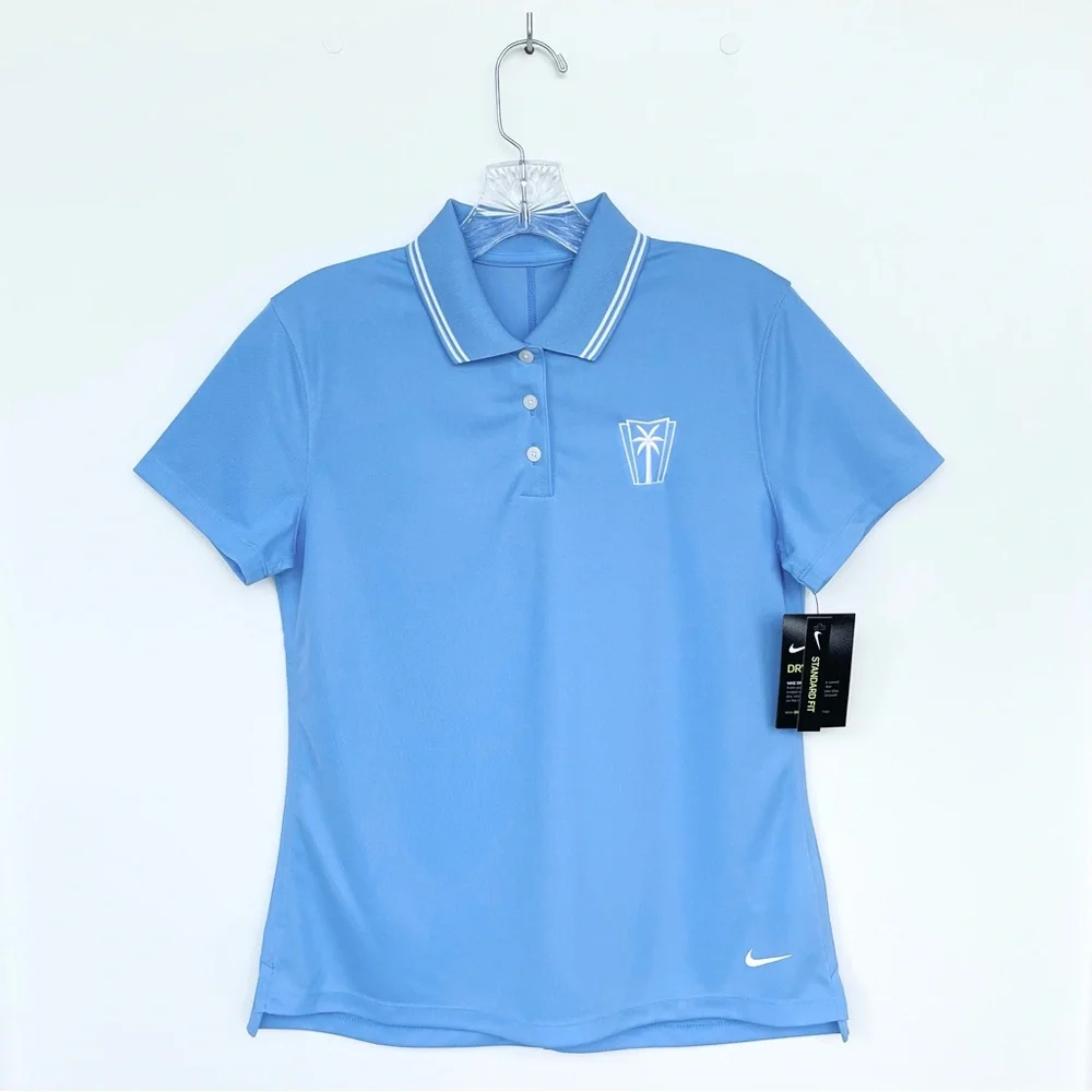 Nike Golf Polo Shirt Ladies  S Dri Fit Technology Logo Blue Standard Fit - Picture 6 of 14